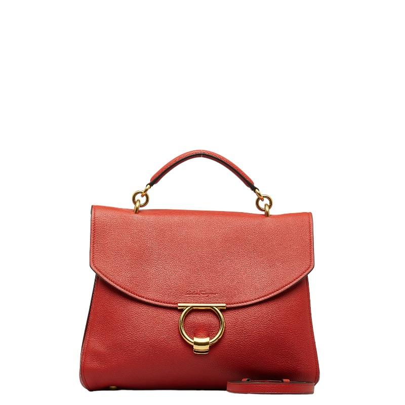 Salvatore Ferragamo ヴァラ ハンドバッグ レザー レッド Salvatore Ferragamo サルヴァトーレ フェラガモ ヴァラリボン