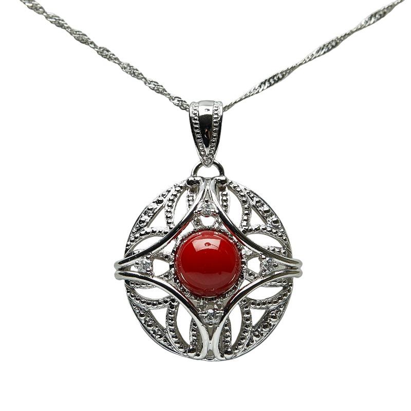 Pt900 プラチナ Pt850 プラチナ 赤珊瑚8.5mm ダイヤ0.11ct ネックレス  