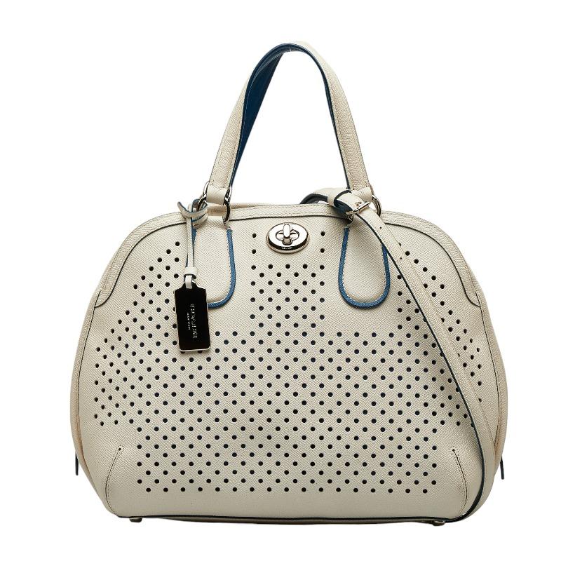 COACH コーチ ワンショルダーバッグ ロゴ型押し 大容量 パンチング 白 COACH コーチ ワンショルダーバッグ ロゴ型押し 大容量