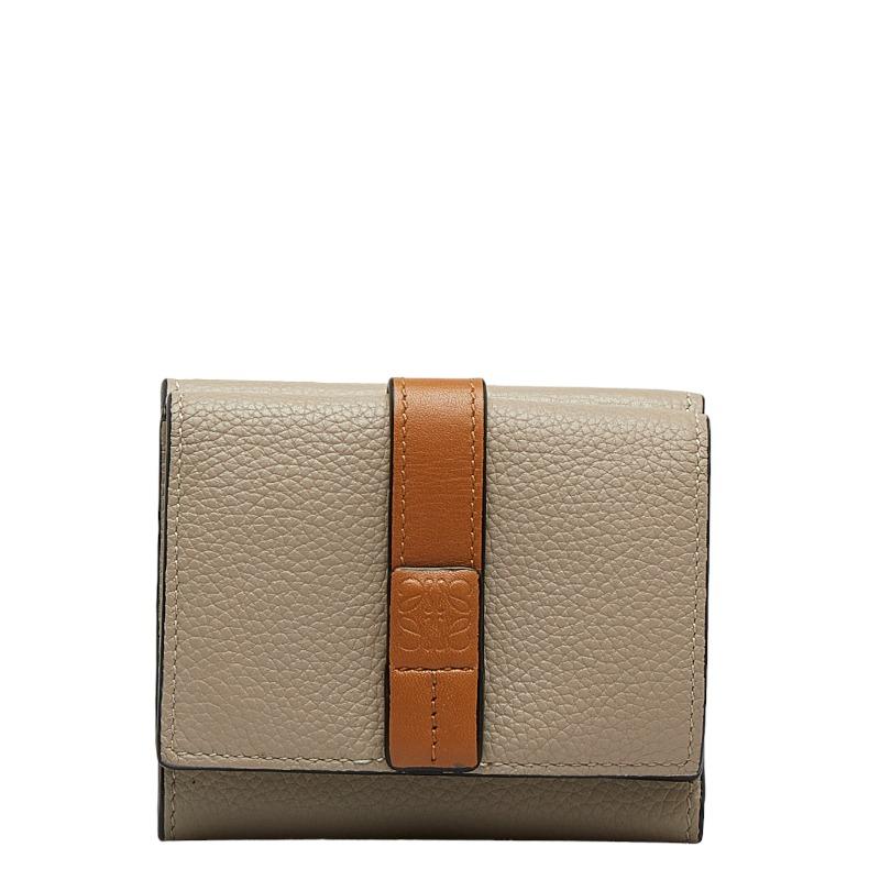 ロエベ LOEWE 三つ折り財布 アナグラム ベージュ ブラウン レディース  