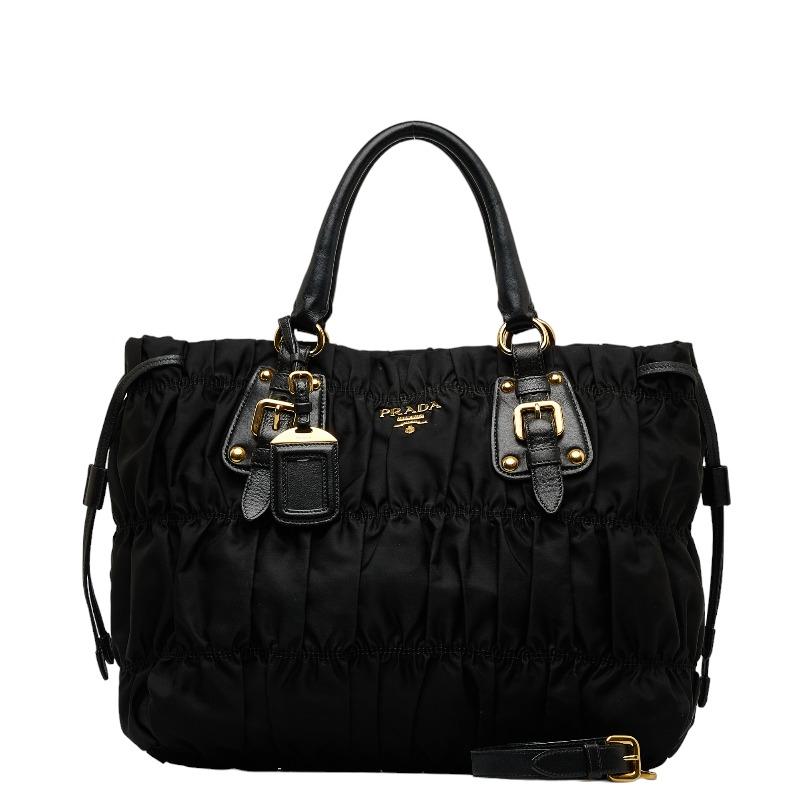 美品 プラダ ハンドバッグ ショルダー 2way ナイロン レザー ブラック PRADA プラダ ハンドバッグ ショルダーバッグ 2WAY ブラック