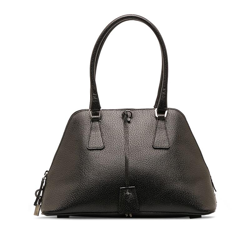 PRADA（プラダ） 三角ロゴプレート ハンドバッグ ブラック レザー