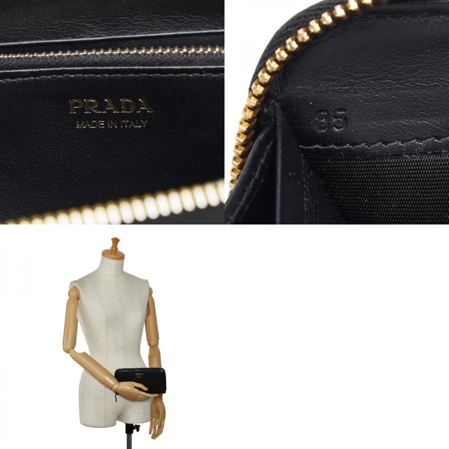 PRADA ブラック ナイロン/ レザー ラウンドジップ 長財布 三角プレート