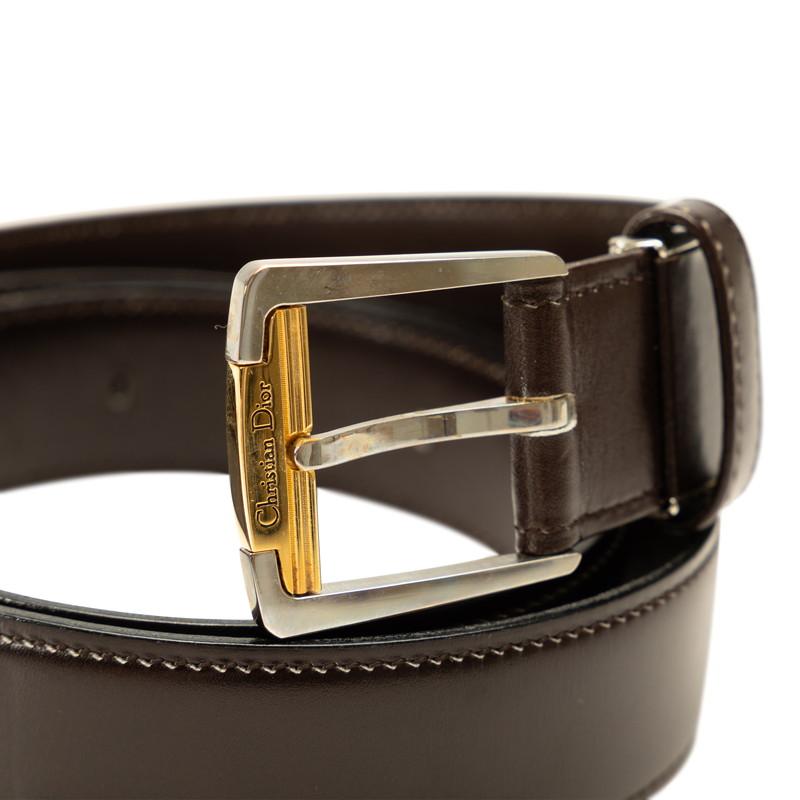 美品Christian Dior MONSIEUR ディオール　ロゴレザーベルト ディオール MONSIEUR ベルト ブラウン レザー メンズ Dior 【中古