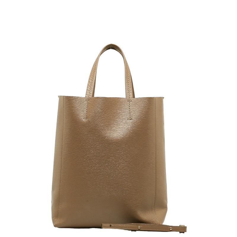 CELINE バーティカル カバ ハンド トートバッグ レザー ライトブラウン