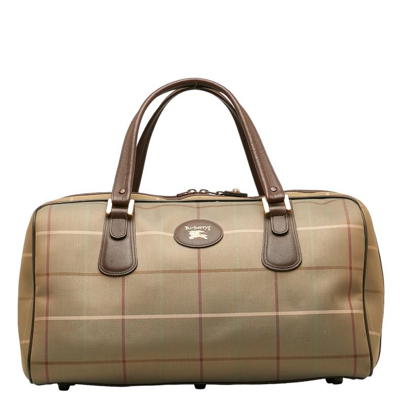 BURBERRY バーバリー ボストンバッグ キャンバス カーキ チェック BURBERRY（バーバリー） チェック ボストンバッグ カーキ ブラウン