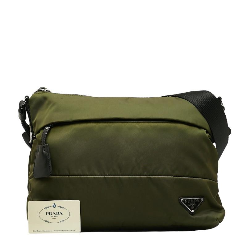 PRADA プラダ 筒型 ショルダーバッグ ナイロン カーキ PRADA プラダ ショルダーバッグ ナイロン グリーン レディース 中古