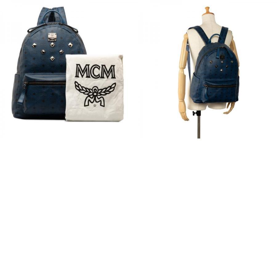 美品 正規品 MCM エムシーエム リュック ヴィセトス スタッズ 水色 革 鞄 美品】 正規品 MCM エムシーエム リュック ヴィセトス スタッズ
