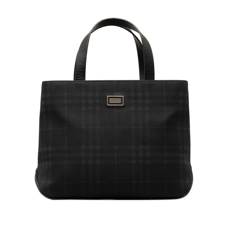 バーバリーチェック柄ハンドバッグ ブラックレザー BURBERRY - バーバリー ハンドバッグ レザー ブラック チェック