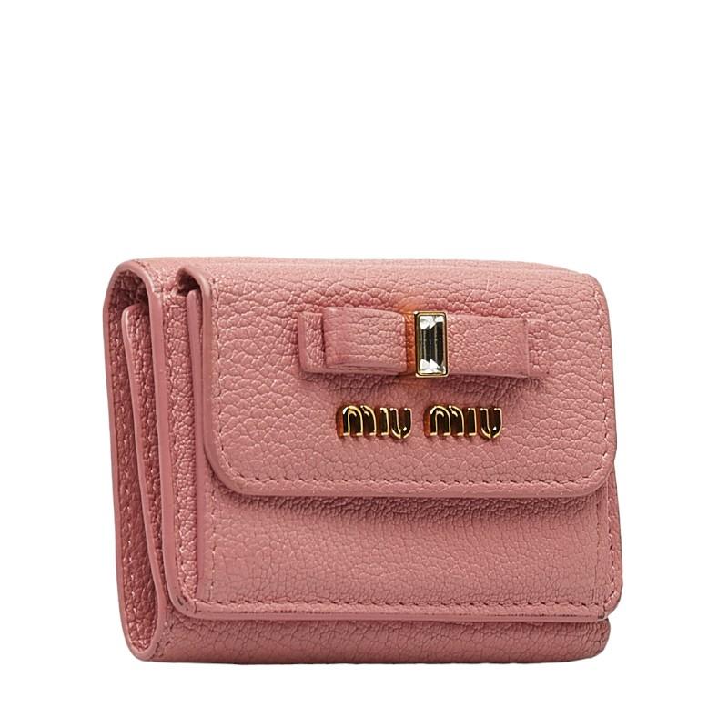miu ミュウミュウ ロゴ リボンモチーフ ゴールド金具 三つ折り miu ミュウミュウ ロゴ リボンモチーフ ゴールド金具 三つ折り