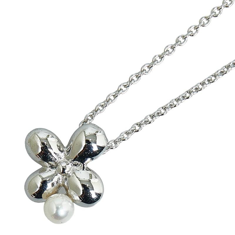【未使用】TASAKI タサキ　ネックレス　シルバー　1粒パール　フラワー タサキ フラワー 花 モチーフ パール 真珠 ネックレス シルバー