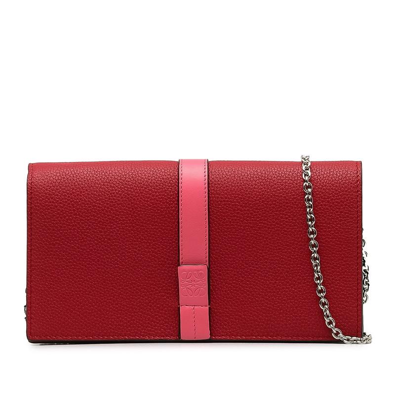 希少 ロエベ アナグラム ブランド レディース ショルダー 中古 LOEWE（ロエベ） アナグラム レッド ショルダー 長財布 ウォレット LOEWE赤 小物