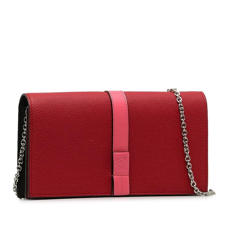 LOEWE ロエベ アナグラム チェーンウォレット ショルダーバッグ ワイン 
