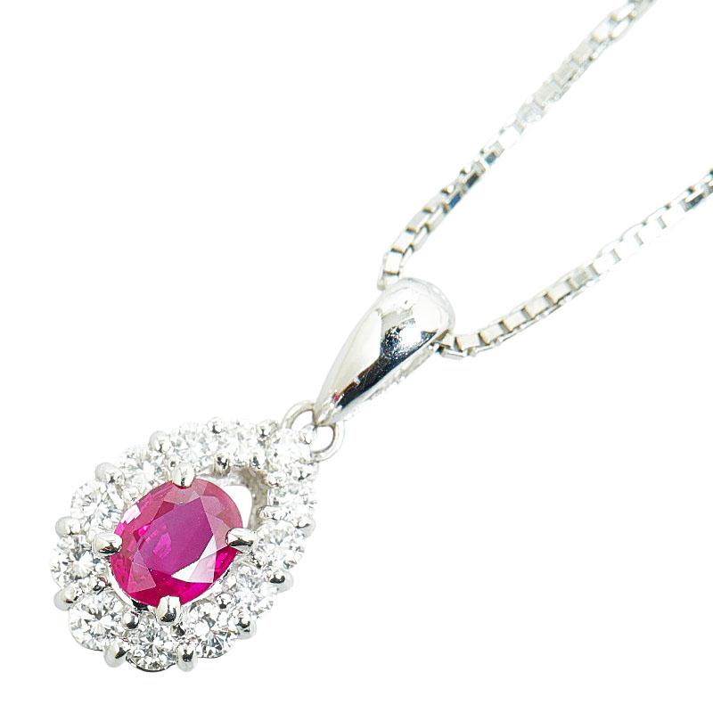 Pt900 プラチナ Pt850 ルビー0.555ct ダイヤ0.39ct 雫 モチーフ