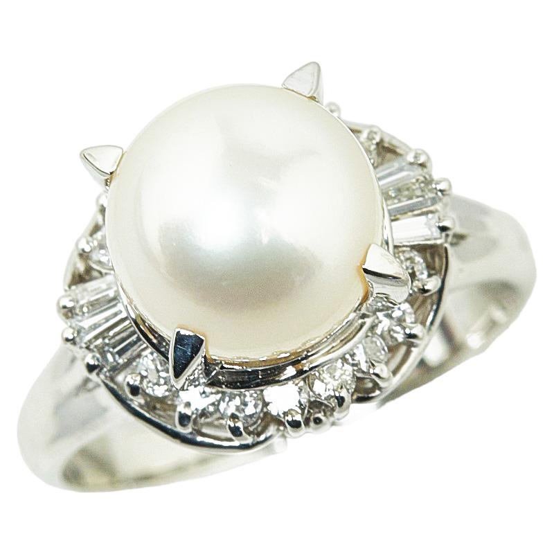 Pt900 プラチナ アコヤパール9.1mm ダイヤ0.35ct リング 指輪 