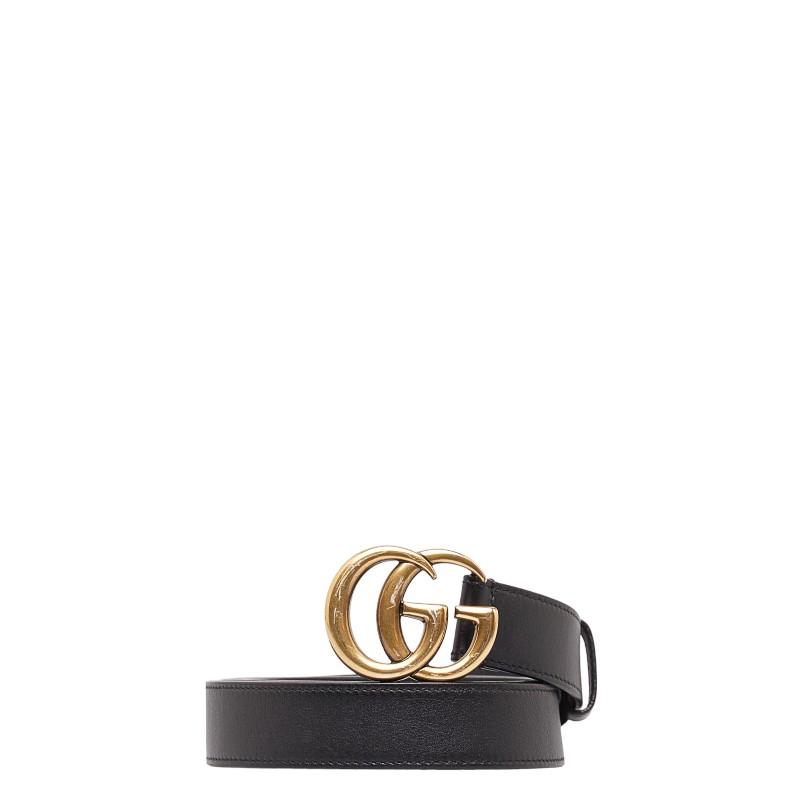 【正規品】GUCCI マーモント ベルト GGマーモント〕シャイニーバックル ベルトブラック レザー
