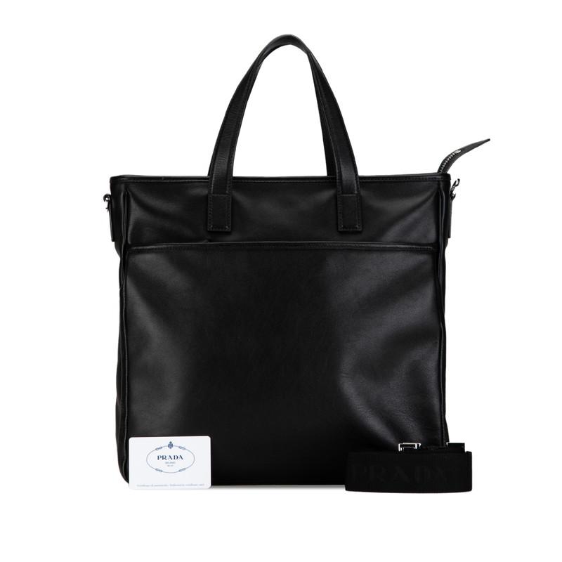 PRADA プラダ 2WAY 肩掛けトートバッグ 三角プレート レザー ブラック PRADA プラダ 2WAY 肩掛けトートバッグ 三角プレート レザー