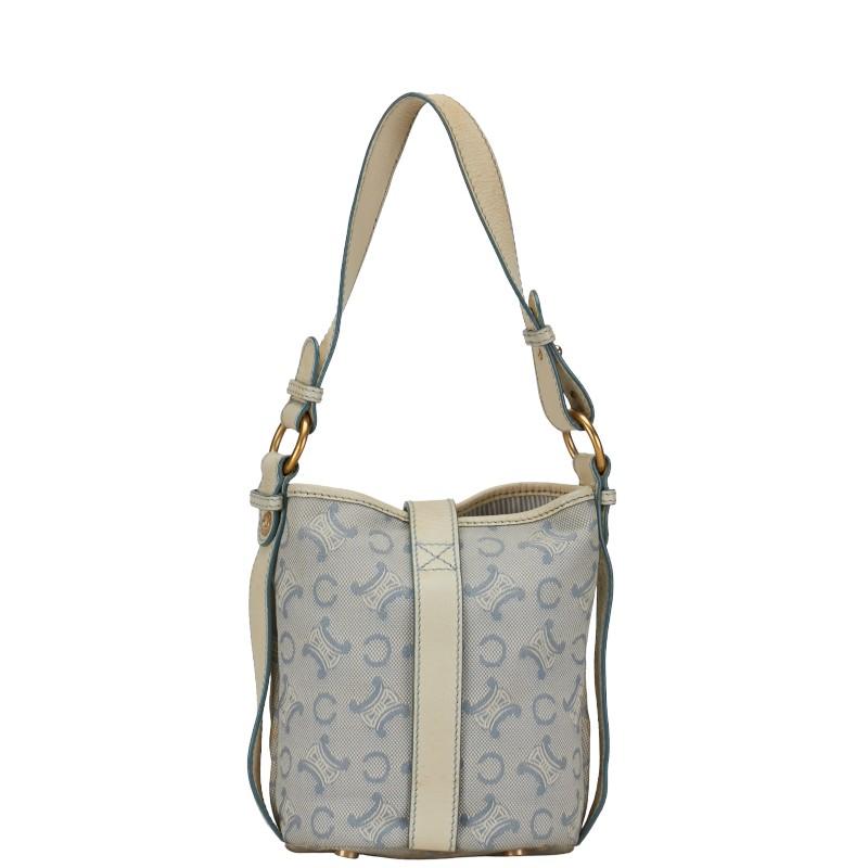 CELINE セリーヌ Cマカダム ハンドバッグ ブルー ベージュ キャンバス 