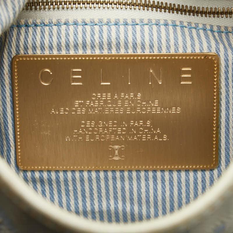 CELINE セリーヌ Cマカダム ハンドバッグ ブルー ベージュ キャンバス 