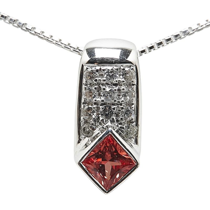 K18WG ホワイトゴールド オレンジサファイア0.35ct ダイヤ0.13ct 