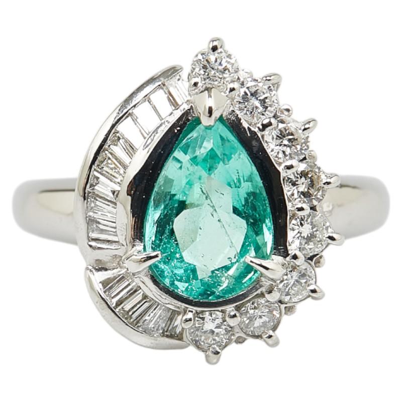 Pt900 プラチナ エメラルド1.48ct ダイヤ0.59ct 雫 モチーフ