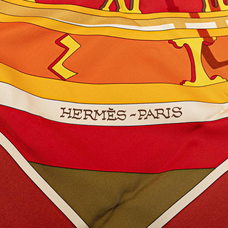 HERMES エルメス カレ90 MECANIQUEDUTEMPS 時の仕掛け スカーフ ワインレッド マルチカラー シルク レディース ...