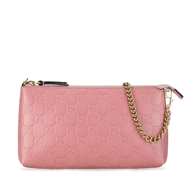 美品 グッチ シグネチャー リストウォレット チェーン ショルダーバック ピンク GUCCI グッチ グッチシマ シグネチャー リストウォレット