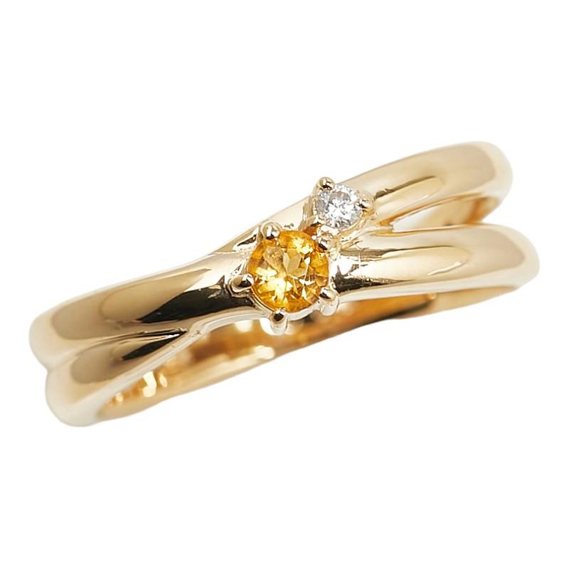K18YG イエローゴールド シトリン0.09ct ダイヤ0.02ct リング 指輪  