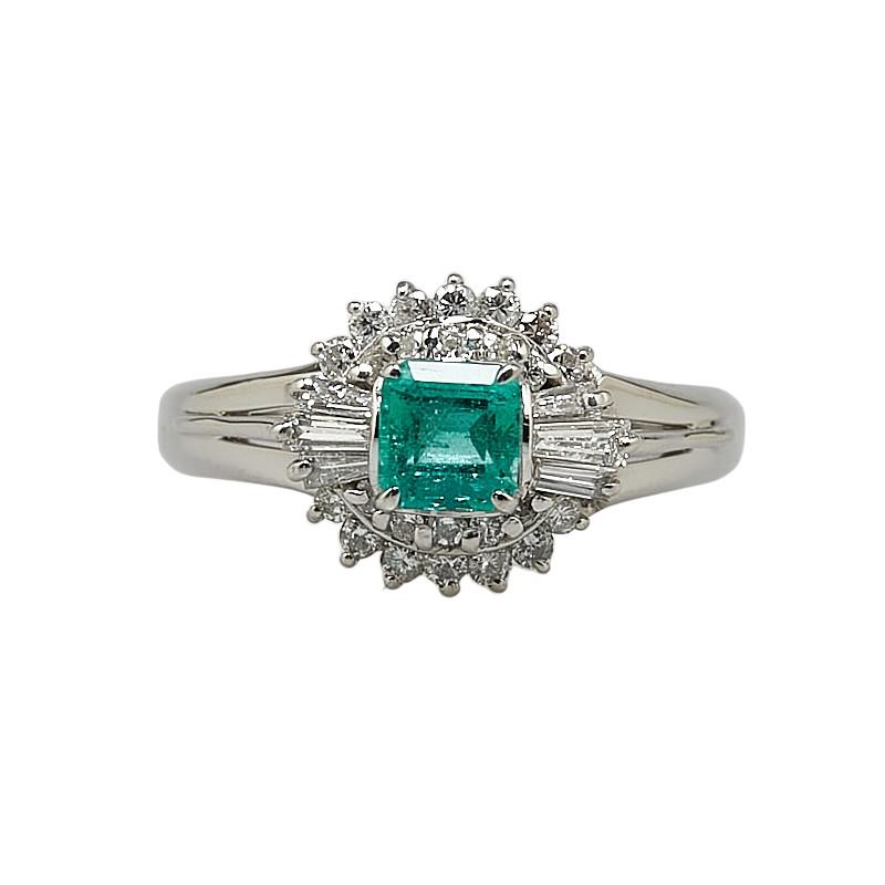 Pt850 プラチナ エメラルド0.38ct ダイヤ0.34ct リング 指輪 