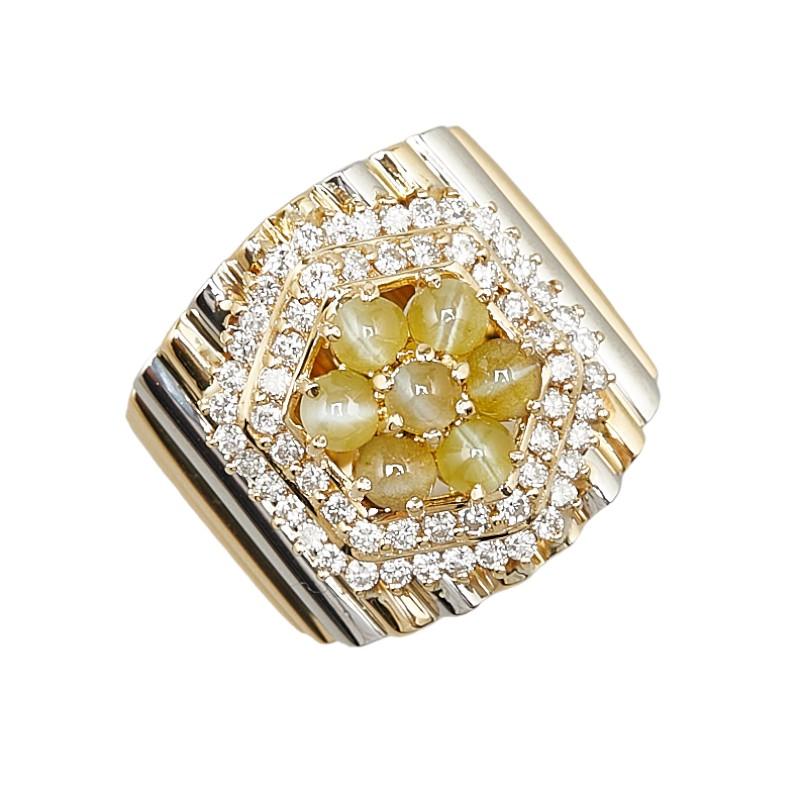 K18 ゴールド Pt900 プラチナ コンビ キャッツアイ0.88ct ダイヤ1.96ct 