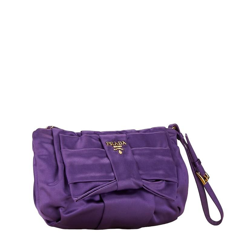 PRADA プラダ ロゴ リボン ポーチ 1N1422 パープル ナイロン PRADA プラダ ロゴ リボン ポーチ 1N1422 パープル ナイロン