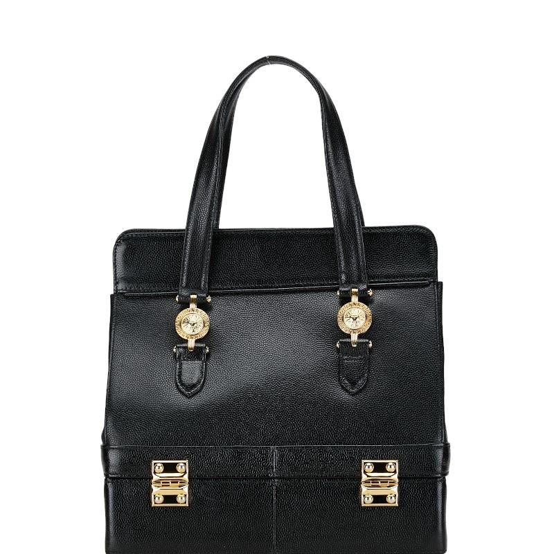 極美品✨ヴェルサーチ　バニティバッグ　2way　ストライプ　サンバース　高級　黒 極美品✨ヴェルサーチ バニティバッグ 2way ストライプ