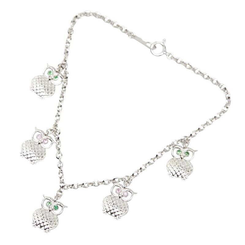 K18WG ホワイトゴールド ガーネット ピンクサファイア フクロウ  