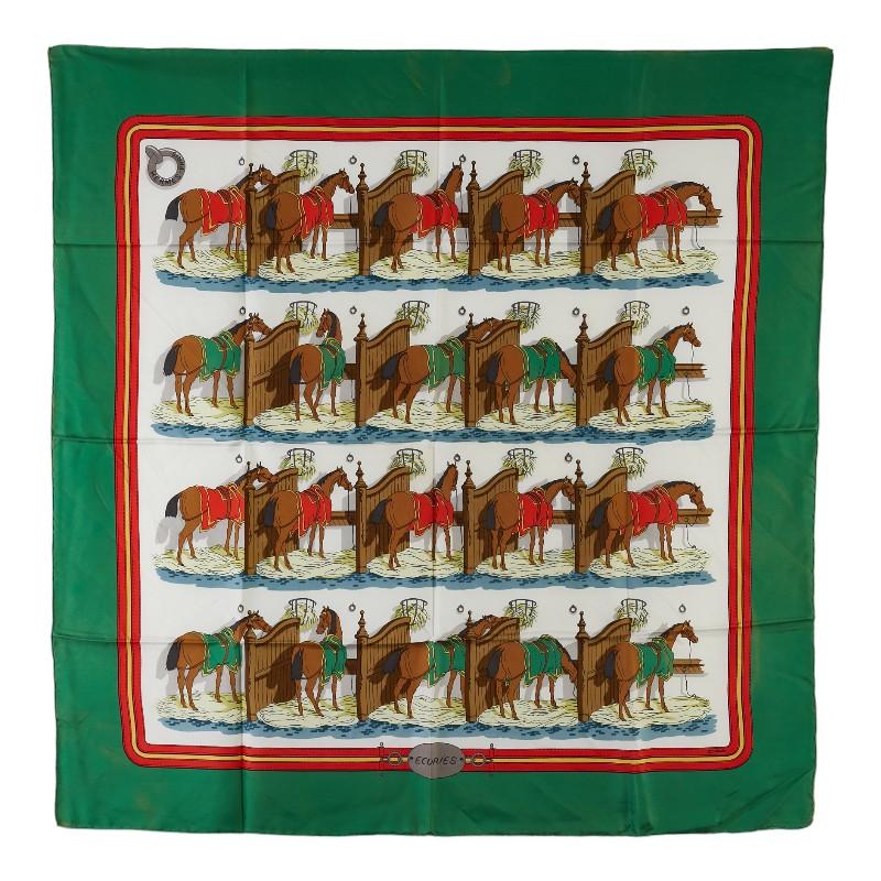 HERMES エルメス カレ90 ECURIES 厩舎 馬柄 スカーフ グリーン HERMES エルメス カレ90 ECURIES 厩舎 馬柄 スカーフ グリーン