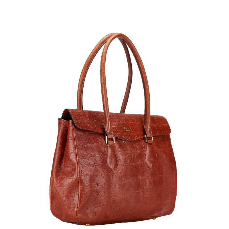 【美品】Dakotaダークブラウンレザー ハンドバッグ DAKOTA レザートートバッグ ダコタ 本革 型押し ブラウン 茶