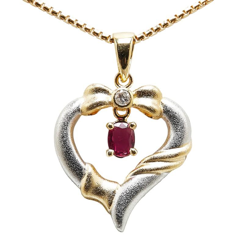 ノーブランド K18YG イエローゴールド ルビー0.25ct ダイヤ0.05