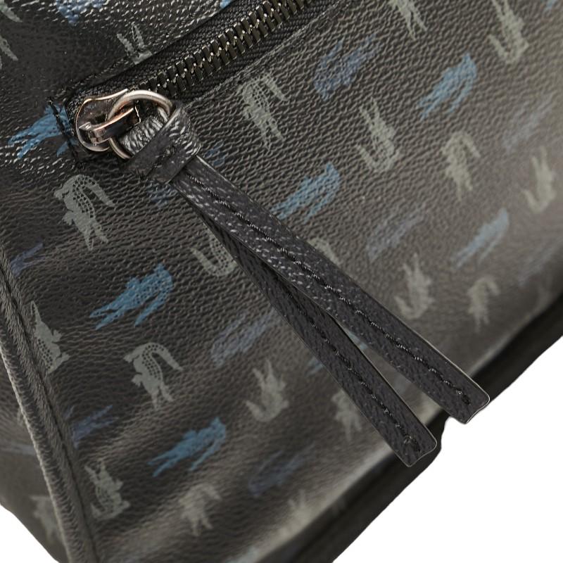LACOSTE（ラコステ） ワニ 総柄 斜め掛け ショルダーバッグ ブラック