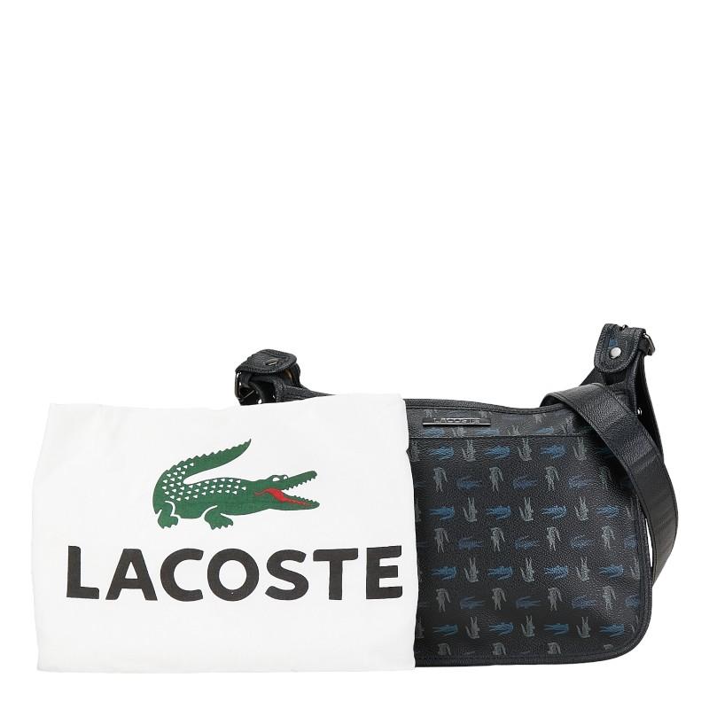 LACOSTE（ラコステ） ワニ 総柄 斜め掛け ショルダーバッグ ブラック