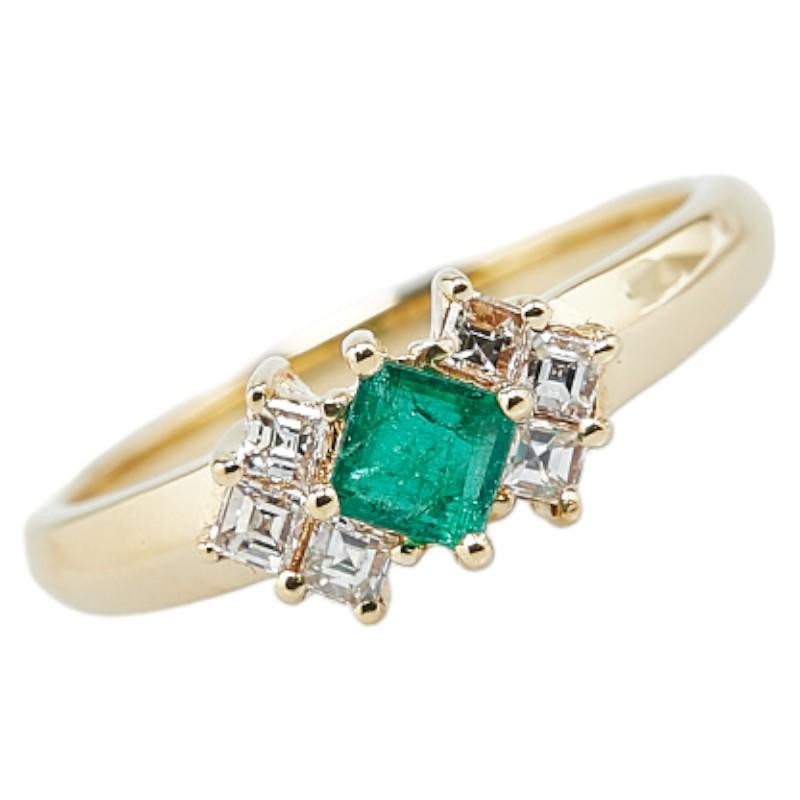K18YG イエローゴールド エメラルド0.34ct ダイヤ0.31ct リング 指輪