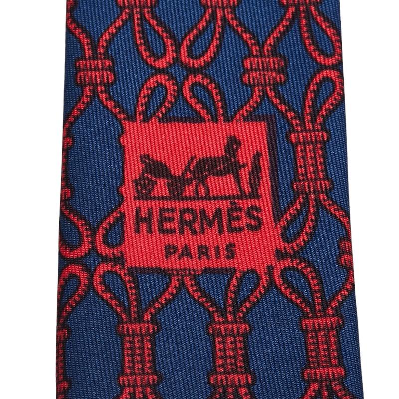 HERMES エルメス ロープ 縄 モチーフ ネクタイ ネイビー レッド シルク 