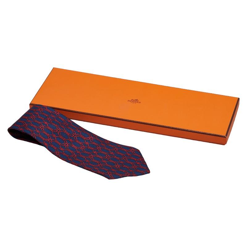 HERMES エルメス ロープ 縄 モチーフ ネクタイ ネイビー レッド シルク 