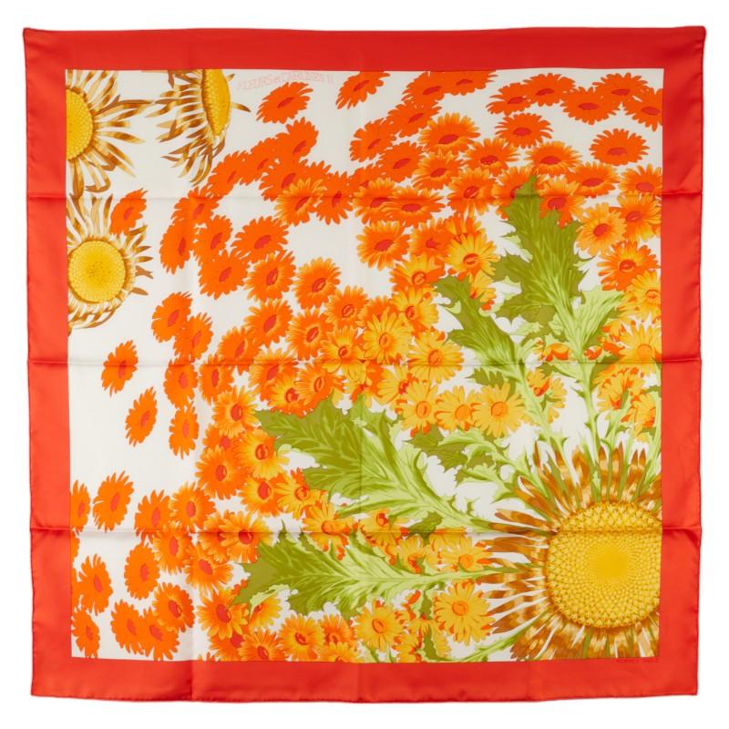 HERMES エルメススカーフカレ90 オレンジ花フラワー