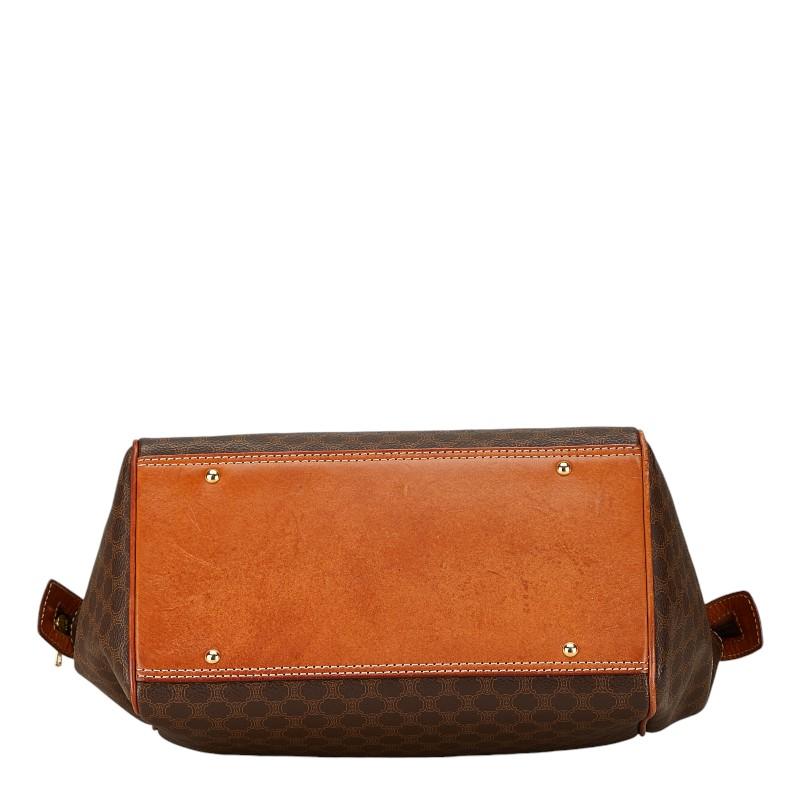 【美品】CELINE マカダム ミニボストン ハンドバッグ レザー ブラウン CELINE（セリーヌ） マカダム ハンドバッグ ミニボストンバッグ