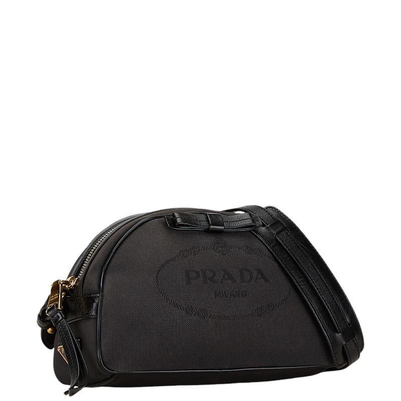 プラダ PRADA ロゴジャガード ショルダーバッグ バッグ キャンバス レザー レディース ブラック系 【中古】 PRADA（プラダ） ロゴジャガード ショルダーバッグ ブラック