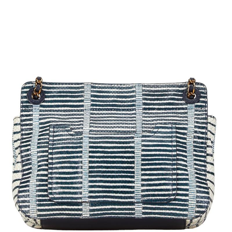 s*)様 未使用品　トリーバーチ、ショルダーストラップ有り TORY BURCH トリーバーチ パイソン型押し ボーダー チェーン