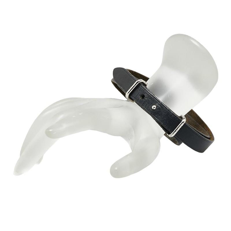 HERMES エルメス アピ2 ブレスレット ブラック シルバー レザー