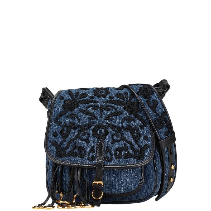 PRADA プラダ 刺繍 デニム フラワー ショルダーバッグ 1BH059 PRADA プラダ 刺繍 デニム フラワー ショルダーバッグ 1BH059