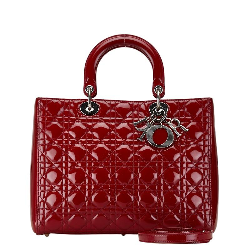 美品✨Dior レディディオール　2way パテントレザー　レッド Christian Dior クリスチャン・ディオール 2WAYバッグ レディ