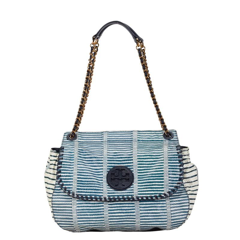 TORY BURCH トリーバーチ ロゴ ボーダー パイソン型押し チェーン 