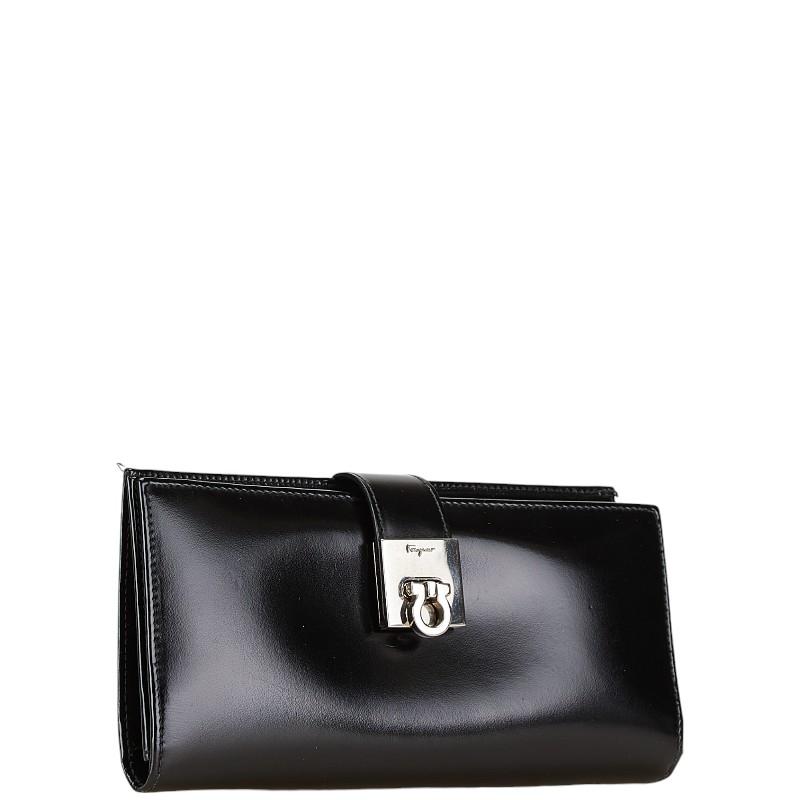 レディース Ferragamo フェラガモ 財布 ガンチーニ ブラック シルバー